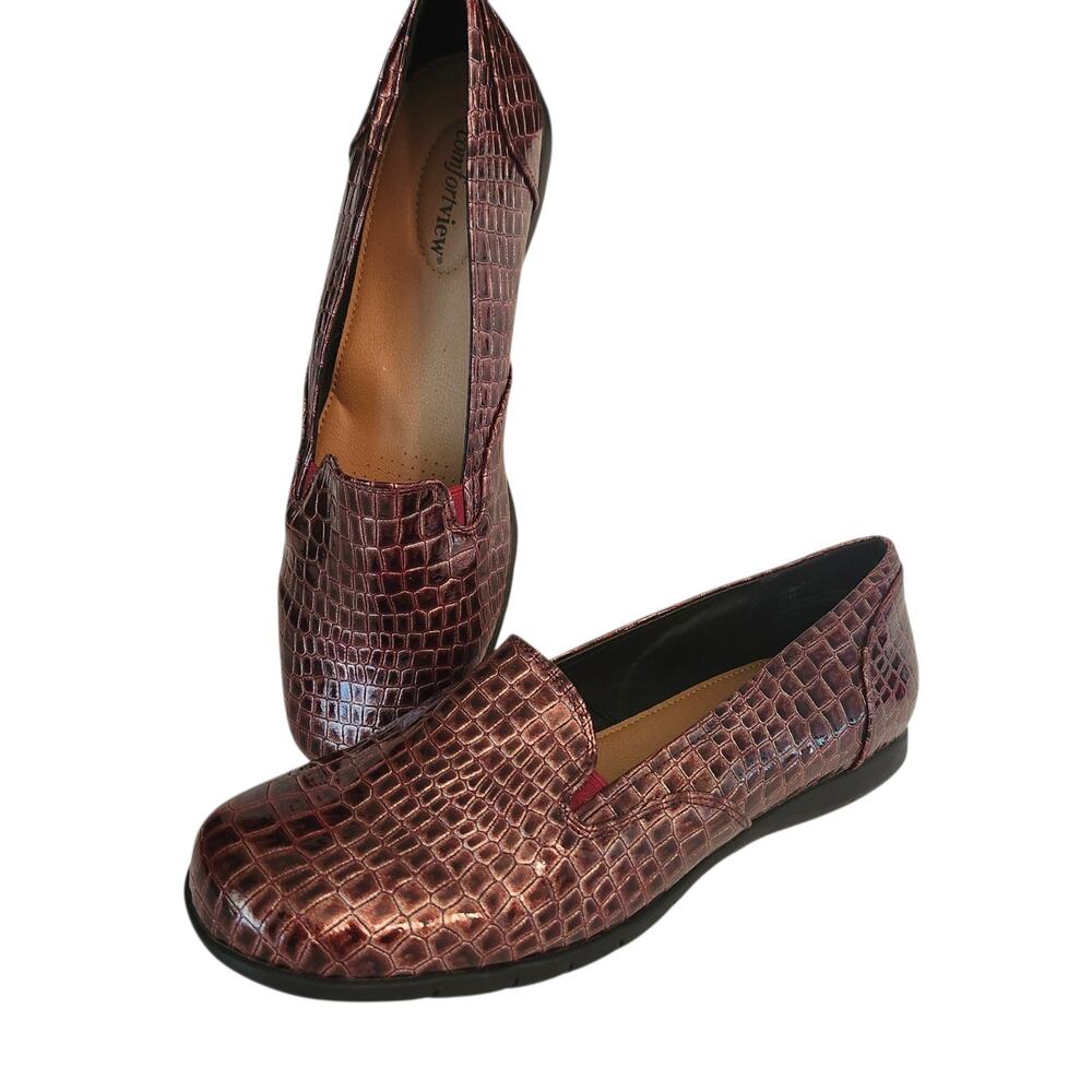New Womens Comfortview Leisa Flats Croc Embossed Texture Patent Leather Sz 11M
